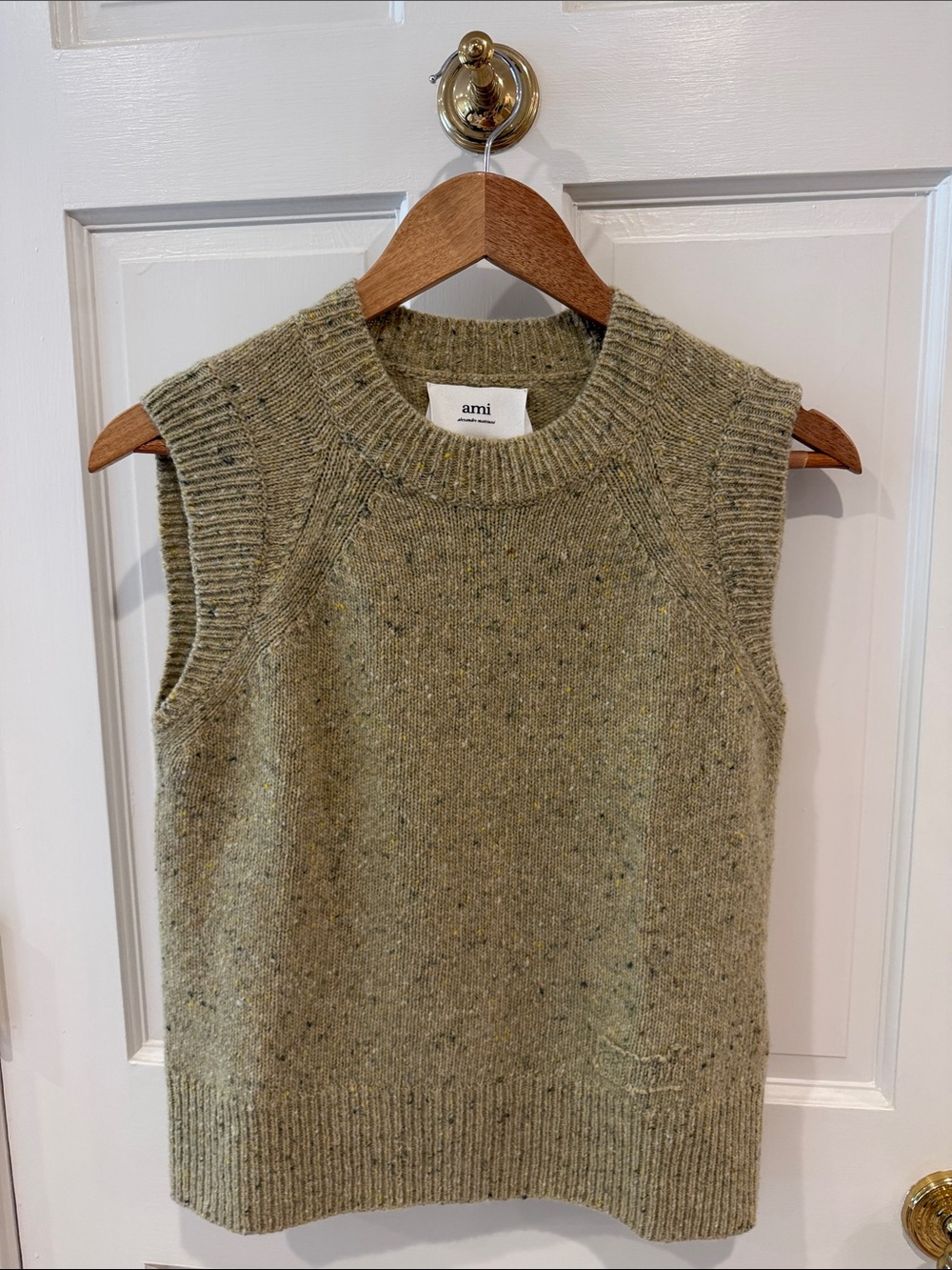 Ami Olive Green Knit Sleeveless V-Neck Sweater Vest